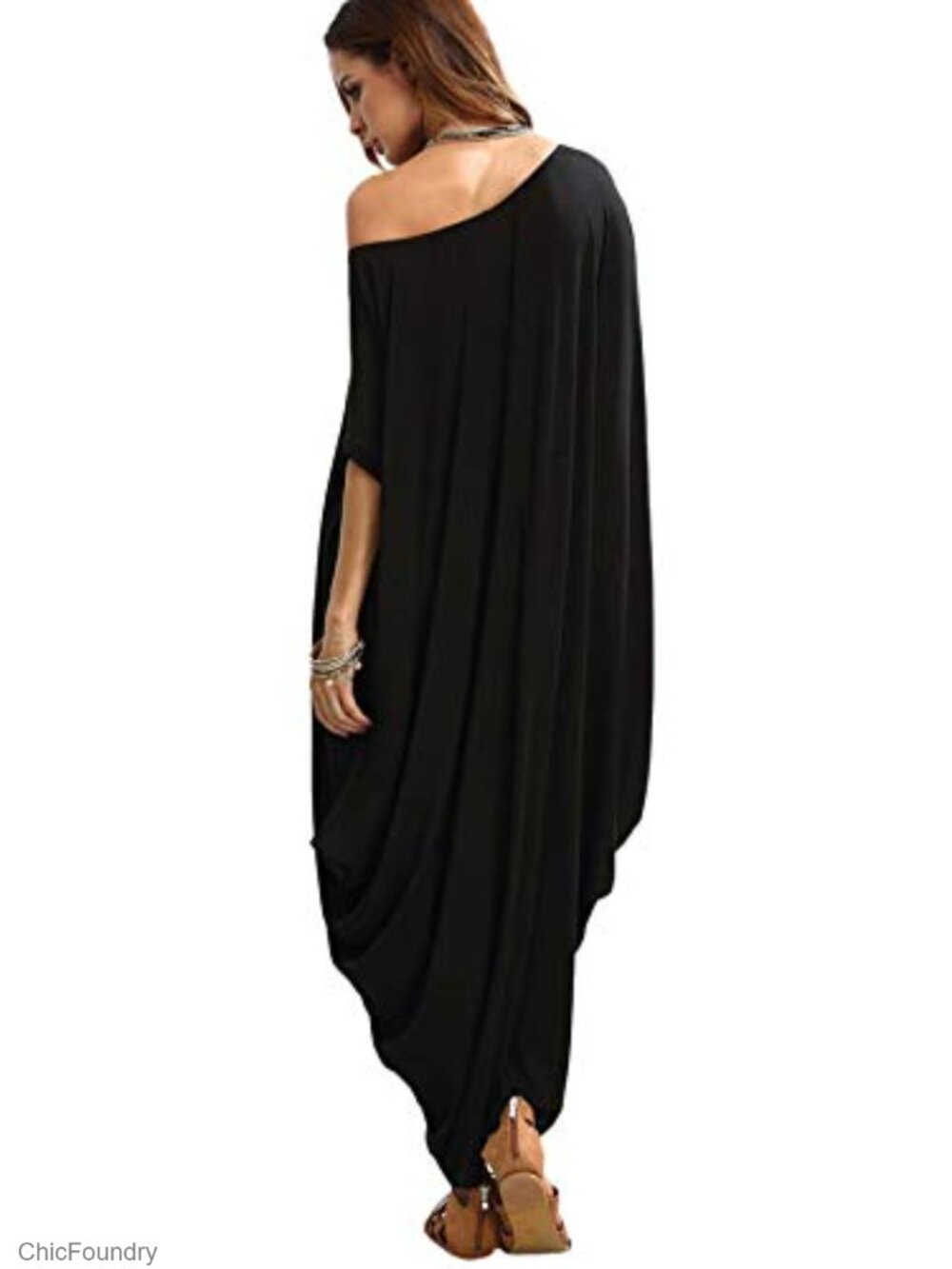 Oversized Boat Neck Dolman Sleeve Maxi Dress Moo Moos - Picture 2 of 7